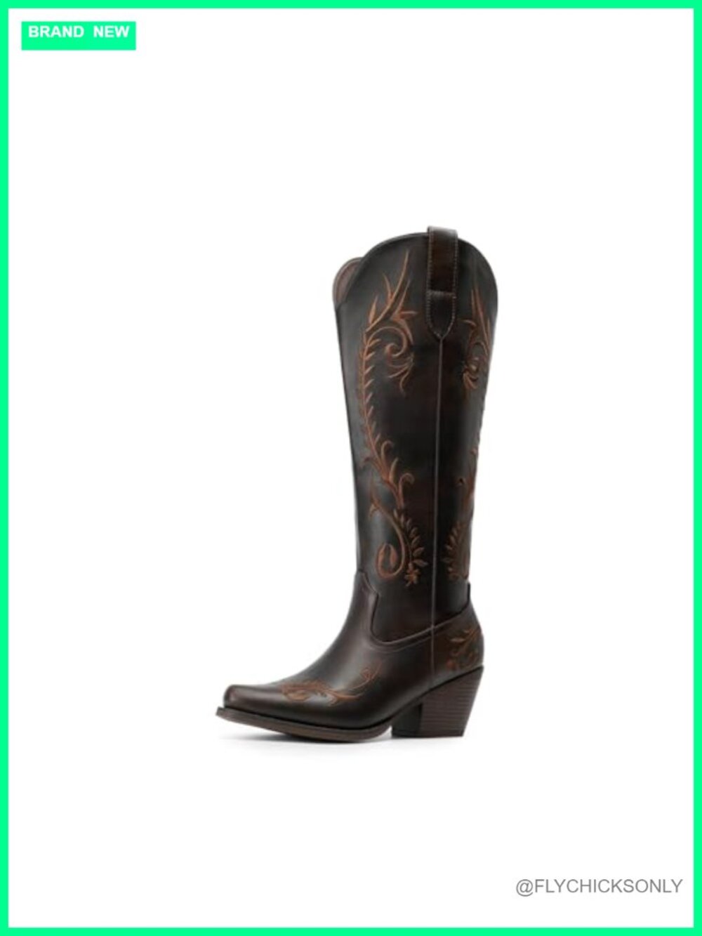 Womens Cowboy Knee High Boots Faux Leather Square Toe